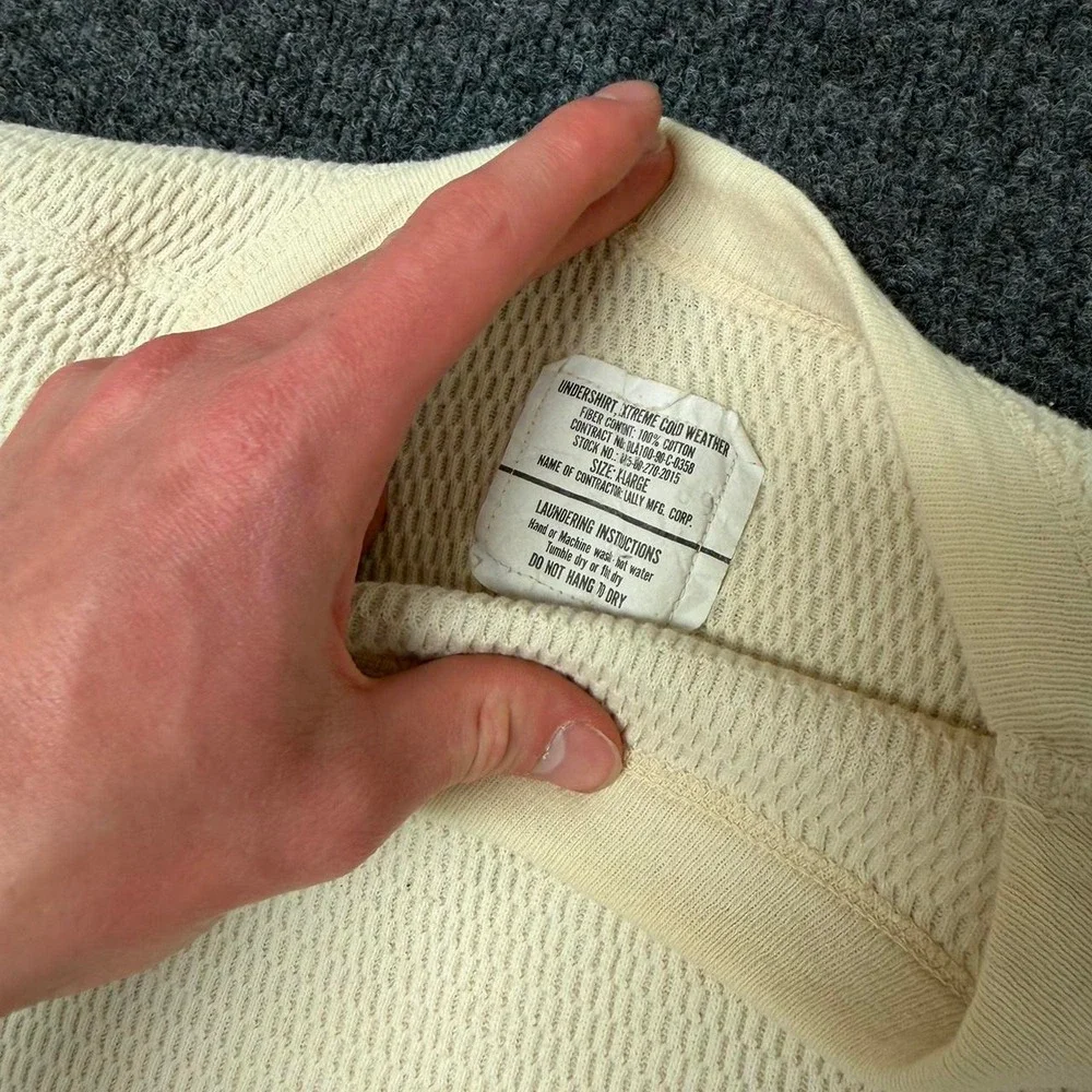 Vintage 90s US Army Cotton Thermal Shirt Mens XL Cream Waffle Knit Undershirt